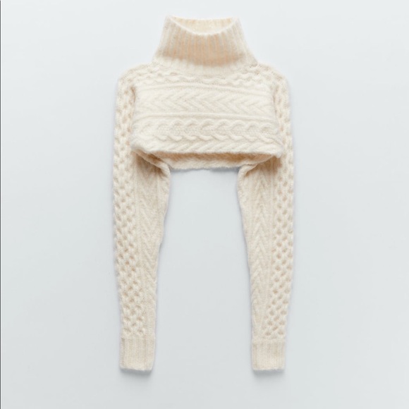 ZARA BNWT Cable Knit High Collar Cropped Sweater - Picture 8 of 10